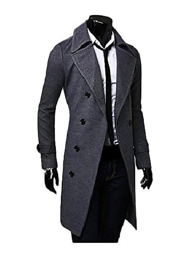  Men's Trench Coat Overcoat Coat Camel Black Gray Notch lapel collar Regular Fit M L XL XXL XXXL 4XL
