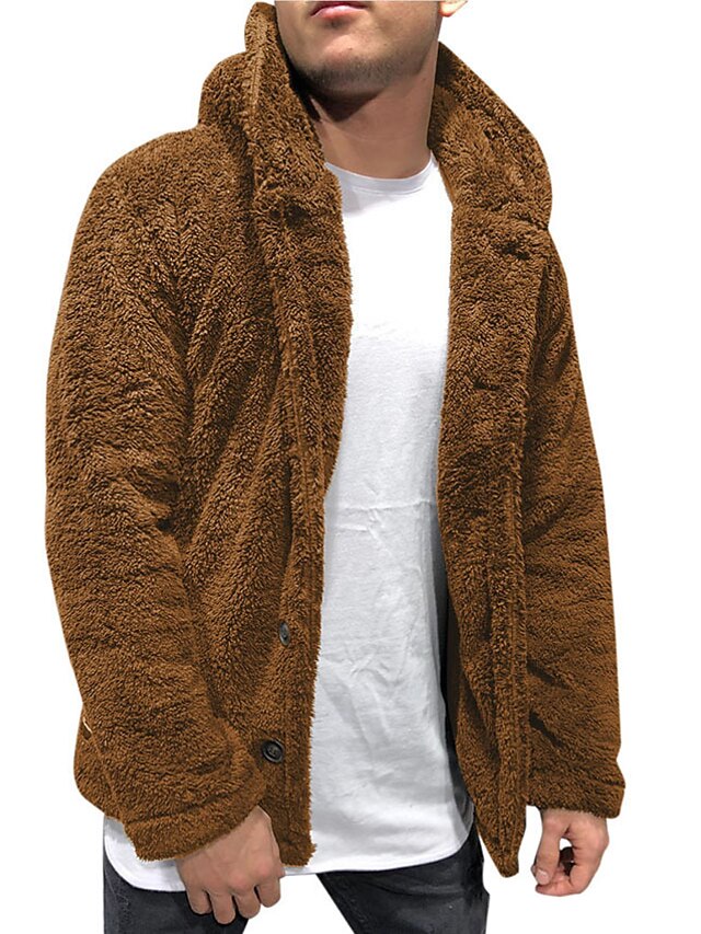 mens fuzzy sherpa jacket hoodie fluffy fleece open front cardigan ...