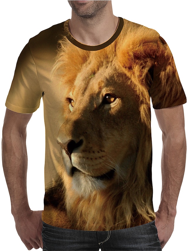 Mens Clothing Mens Tees & Tank Tops | Mens T shirt Tee Shirt 3D Print Graphic Lion Animal Plus Size Round Neck Daily Holiday Pri