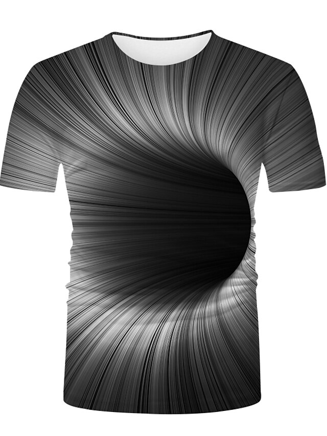 Men's Unisex Shirt T shirt Tee Tee Graphic Optical Illusion Round Neck BlackWhite Yellow Blue