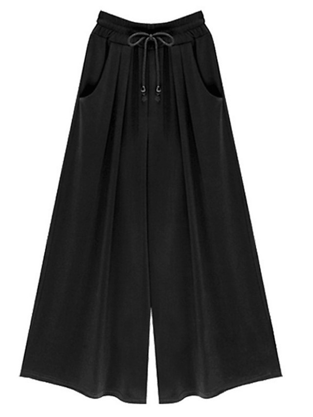 Womens Clothing Womens Bottoms | womens elastic waist wide leg solid soft casual palazzo capri culottes pants - AW91950