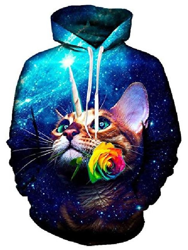 Mens Clothing Mens Hoodies & Sweatshirts | men women galaxy cat graphic hoodie sweatshirts pullover jacket coat for casual runni