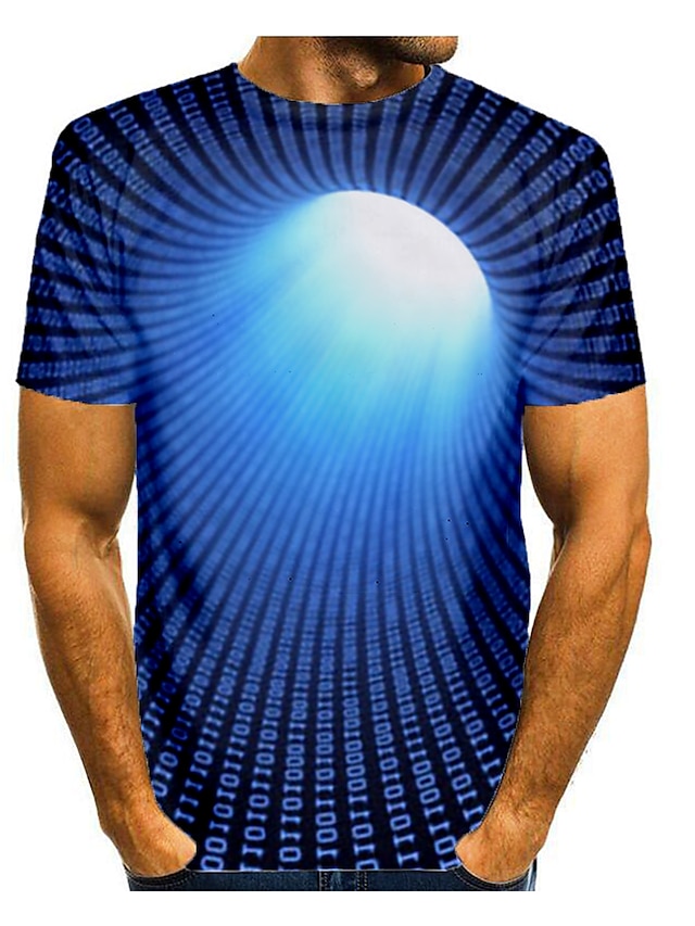  男性用 シャツ Tシャツ グラフィック 抽象的 3D ラウンドネック ブラック ブルー イエロー ルビーレッド 3Dプリント プラスサイズ 日常 半袖 プリント 衣類