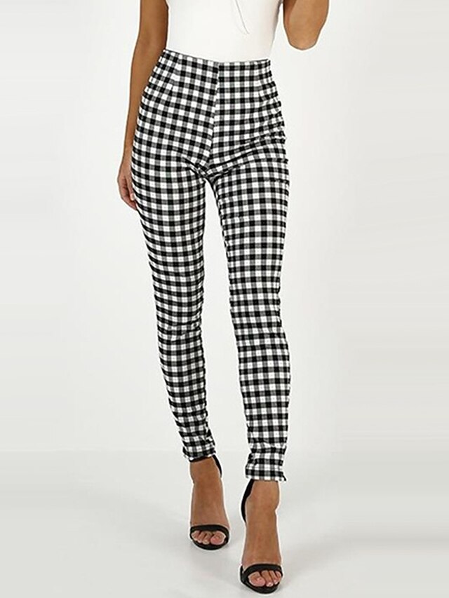 Mujer Básico Clásico pantalones Elegante Pantalones Ropa Cotidiana Trabajo  Microelástico Patrón Cuadrados Media cintura Negro Amarillo S M L XL  8235755 2022 – $13.55