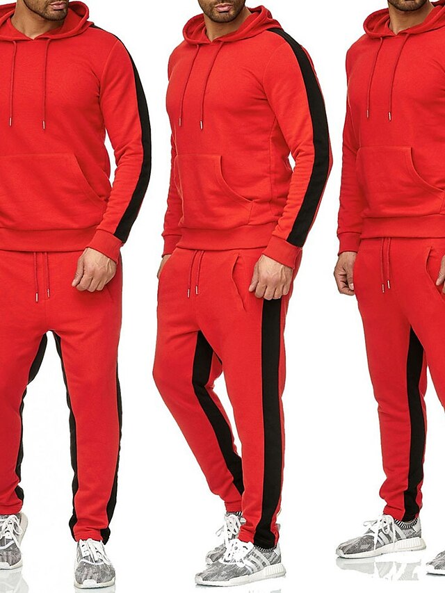  Hombre Tracksuit Sudadera Conjunto de Ropa Deportiva Sudadera Con Capucha Trajes para correr Negro Blanco Amarillo Rojo Gris Oscuro Con Capucha Color sólido Rayas Deporte Noche Ropa deportiva Ropa