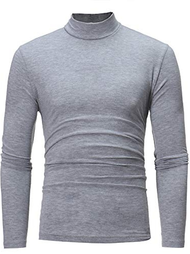  men's autumn winter solid turtleneck long sleeve underlinen t-shirt grey