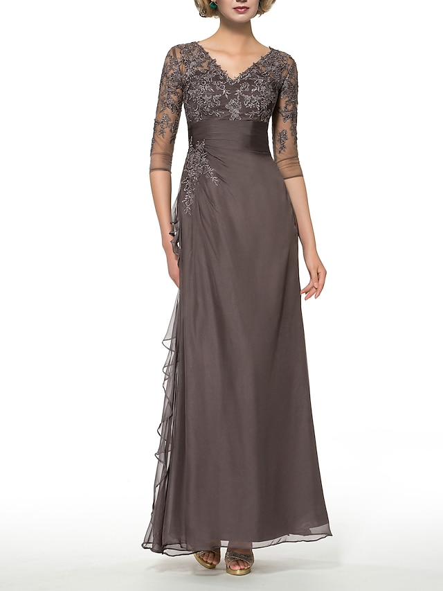 Sheath / Column Mother of the Bride Dress Elegant V Neck Floor Length ...