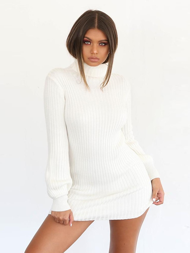 Damen Pullover Pullover Kleid Minikleid Wein Grau Khaki Weiß Langarm  Volltonfarbe Herbst Frühling Rollkragen Freizeit 2021 S M L XL XXL 3XL  8239389 2022 – $22.31