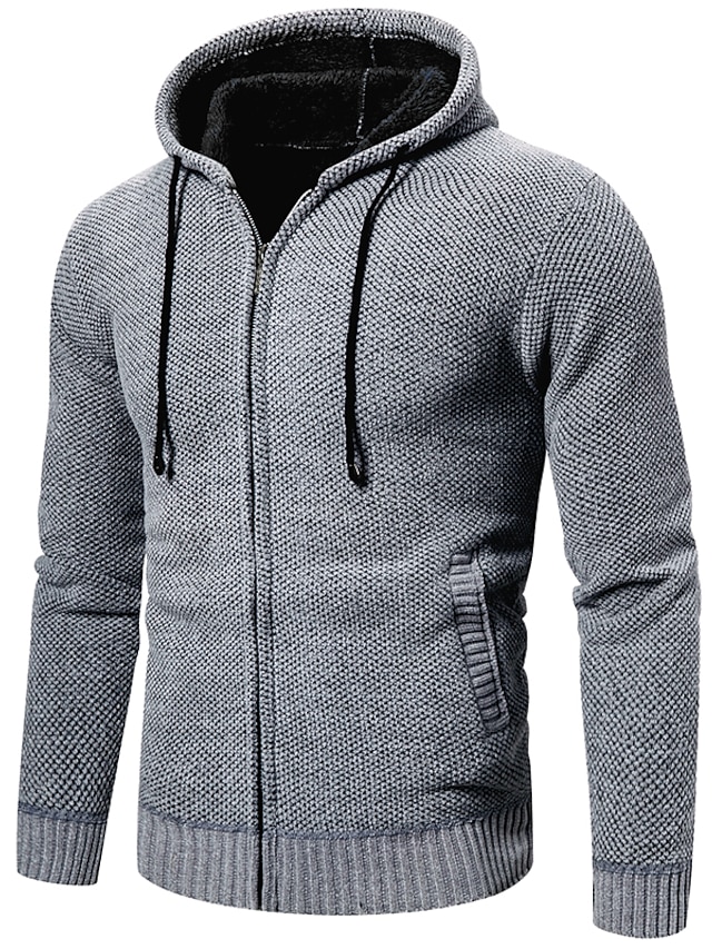  Men's Sweater Cardigan Zip Sweater Sweater Jacket Knit Knitted Braided Solid Color Hooded Stylish Vintage Style Daily Clothing Apparel Winter Blue Wine XS S M / Long Sleeve / Regular Fit