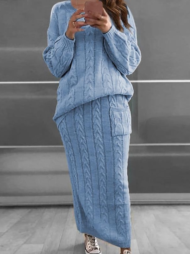  Mujer Conjuntos de suéter Bolsillo De Punto Retazos Color sólido Elegante Básico Casual Manga Larga Corte Ancho Cárdigans suéter Cuello Barco Escote Redondo Otoño Invierno Azul Piscina Morado Vino