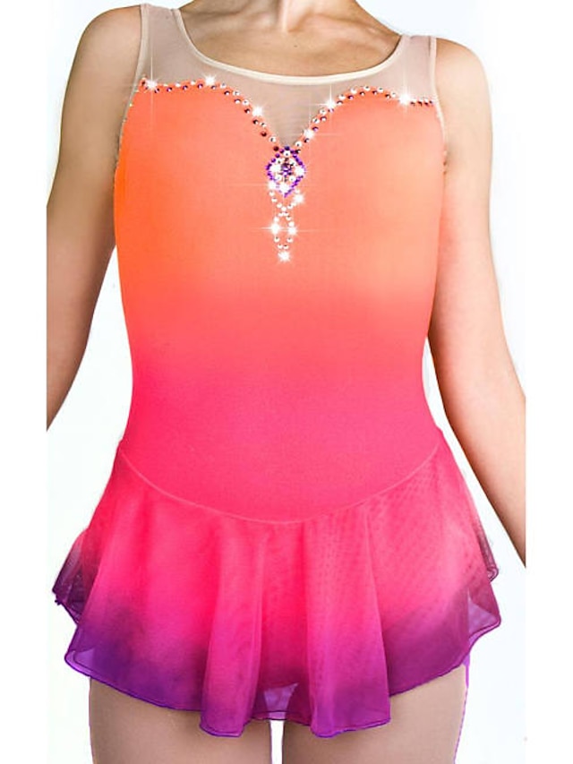  Φόρεμα για φιγούρες πατινάζ Γυναικεία Κοριτσίστικα Patinaj Φορέματα Σύνολα Πορτοκαλί Σπαντέξ Υψηλή Ελαστικότητα Εκπαίδευση Ανταγωνισμός Ενδυμασία πατινάζ Χειροποίητο Κρύσταλλο / Στρας Χρωματική κλίση
