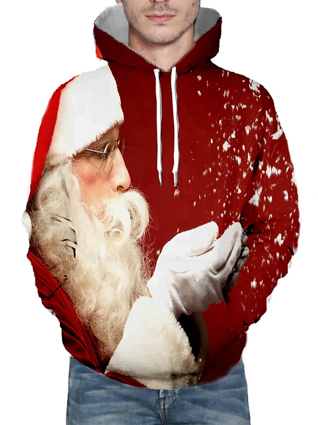 Mens Christmas Sweatshirts Christmas Santa Printing Hoodie Long Sleeve Pullover