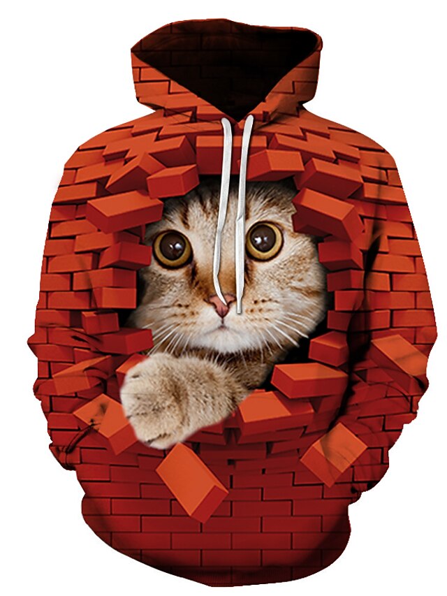 Men's Unisex Pullover Hoodie Sweatshirt Cat Graphic Hooded Holiday