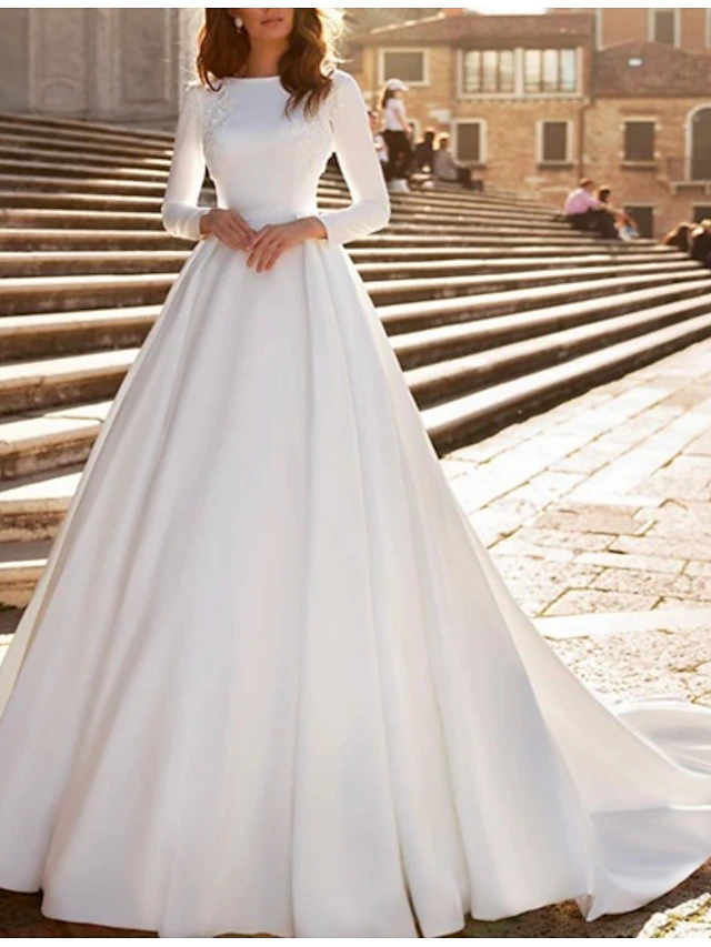 Engagement Royal Style Formal Wedding Dresses Ball Gown Scoop Neck Long ...