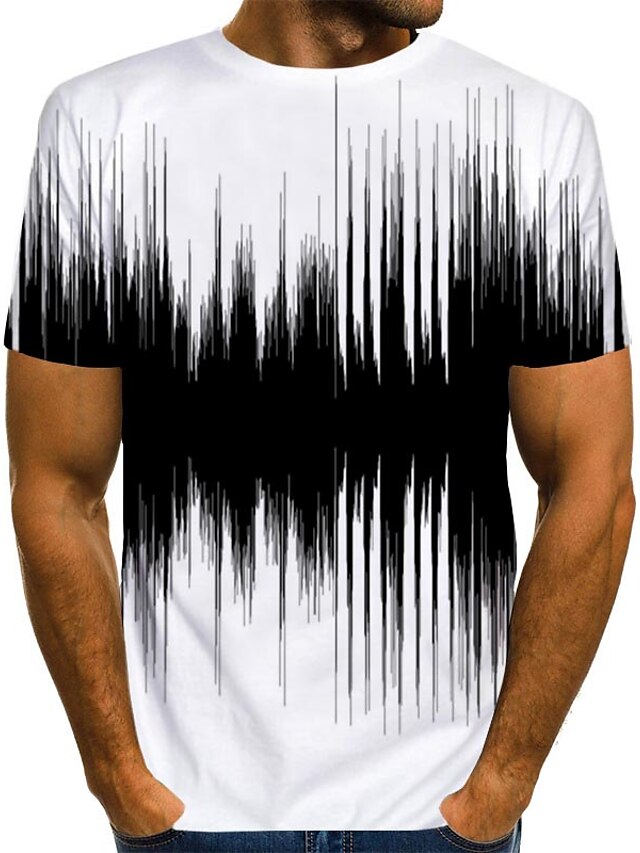 Men's Shirt T shirt Tee Graphic 3D Round Neck Black-White Black White ...