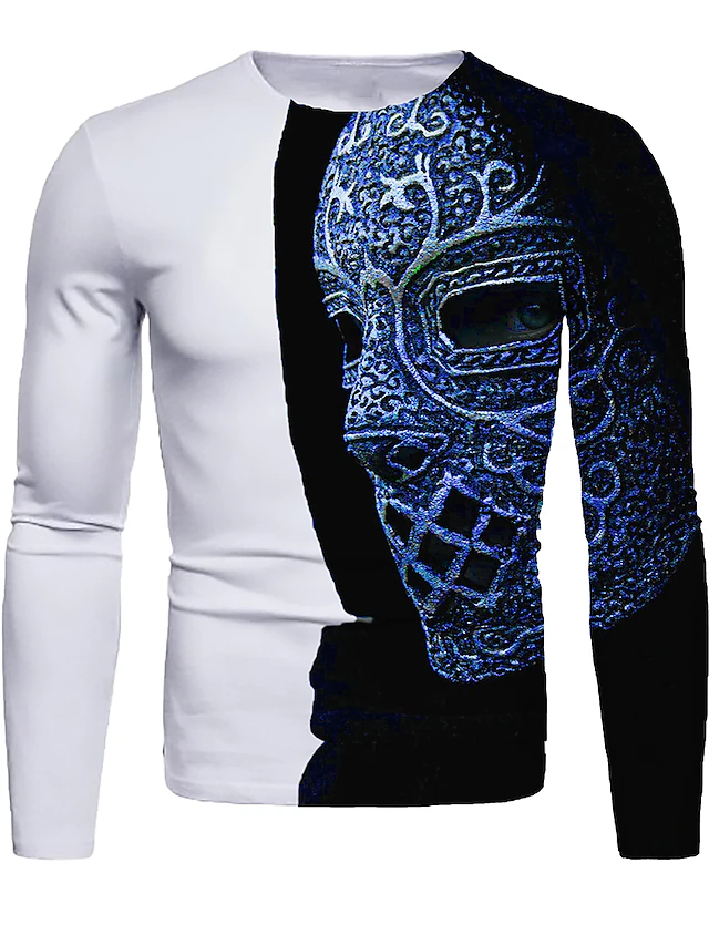 Men's T shirt Tee Graphic 3D Round Neck Black-White White Blue Gold 3D ...