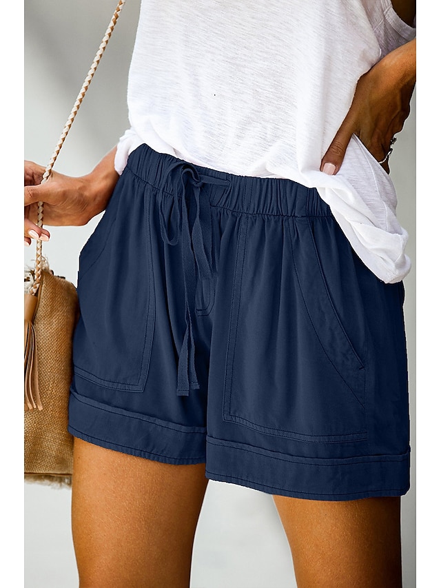 Womens Clothing Womens Bottoms | Womens Basic Casual Shorts Wide Leg Baggy Pocket Short Pants Daily Holiday Micro-elastic Simple