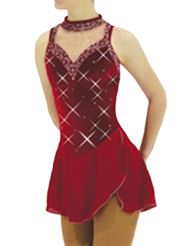 Sports & Outdoors Ice Skating | Figure Skating Dress Womens Girls Ice Skating Dress Outfits Burgundy Spandex High Elasticity Tra