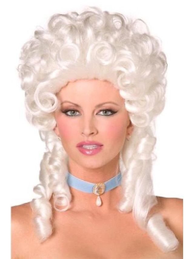  Cosplay Jelmez Paróka Hullámos Középső Részes Paróka Fehér Szintetikus Haj Nők Fehér Halloween Parókák