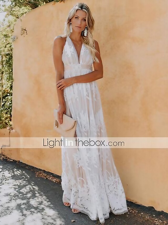 Womens Clothing Womens Dresses | Womens Swing Dress Maxi long Dress White Pink Royal Blue Sleeveless Solid Color Backless Lace S