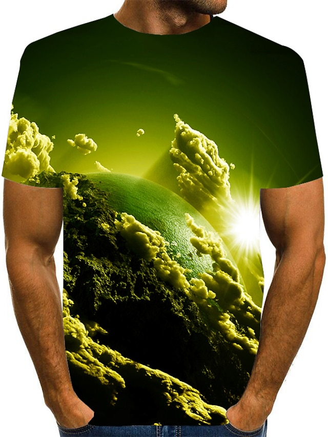 Men's Shirt T shirt Tee Funny T Shirts Graphic 3D Round Neck Yellow Pink Blue Purple Green 3D