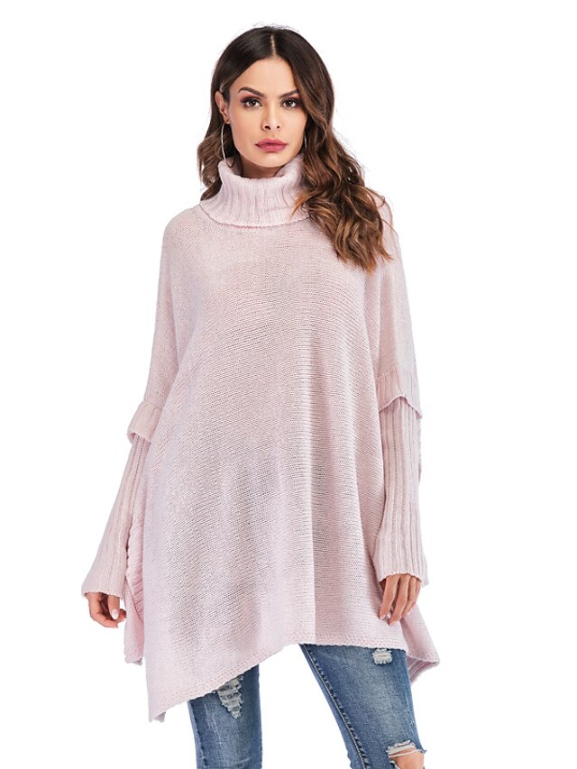 Womens Clothing Sweaters & Cardigans | Womens Pullover Knitted Solid Color Long Sleeve Loose Sweater Cardigans Turtleneck Fall B