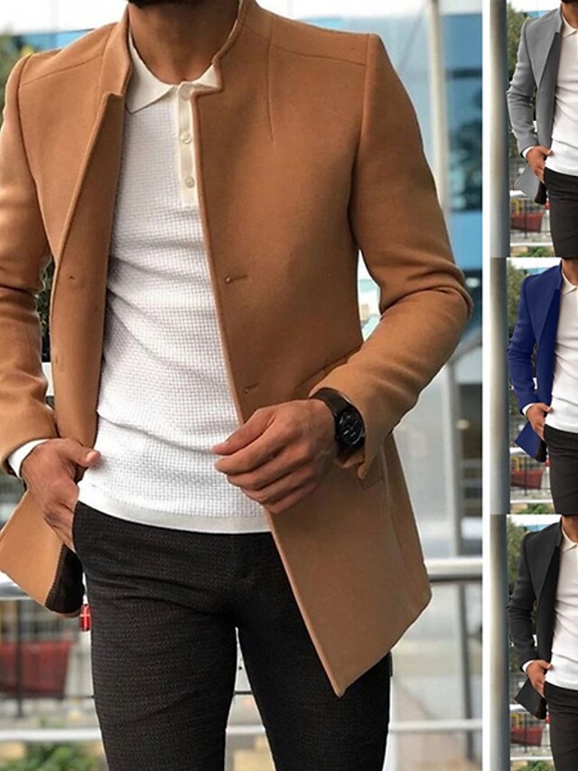  Men's Trench Coat Coat Patchwork Short Coat Green Black Blue Gray Khaki Daily Streetwear Single Breasted Fall Stand Collar Regular Fit S M L XL XXL 3XL / Spring / Long Sleeve