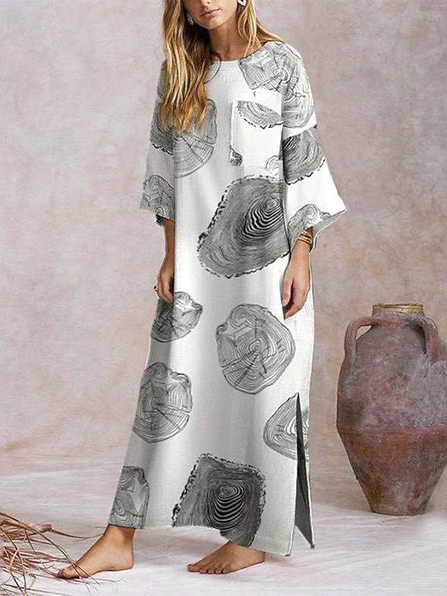 Womens Clothing Womens Dresses | Womens Swing Dress Maxi long Dress White Black Red Yellow Long Sleeve Print Solid Color Patchwo