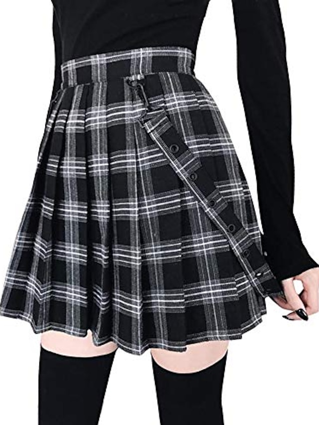Women's Pleated High Waist Short Skirt Petite Micro Mini Plaid Plain Skirts 