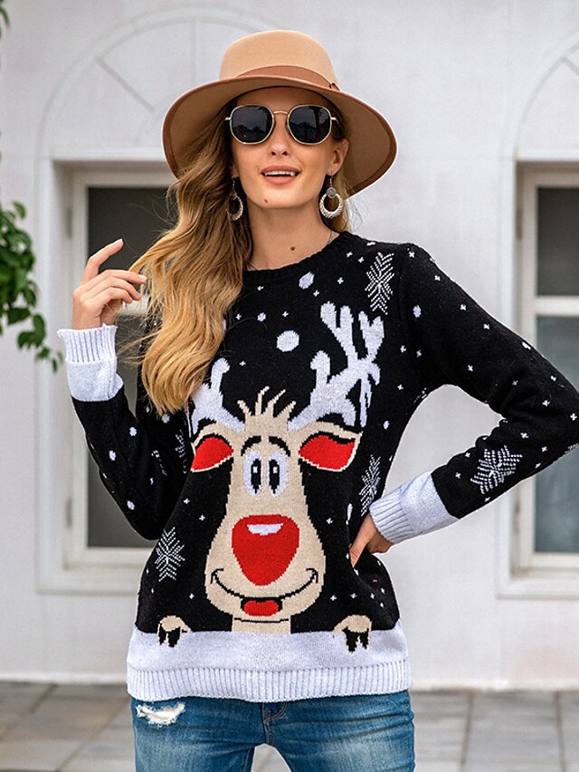 Womens Clothing Sweaters & Cardigans | Womens Pullover Knitted Animal Long Sleeve Loose Sweater Cardigans Crew Neck Fall Winter 