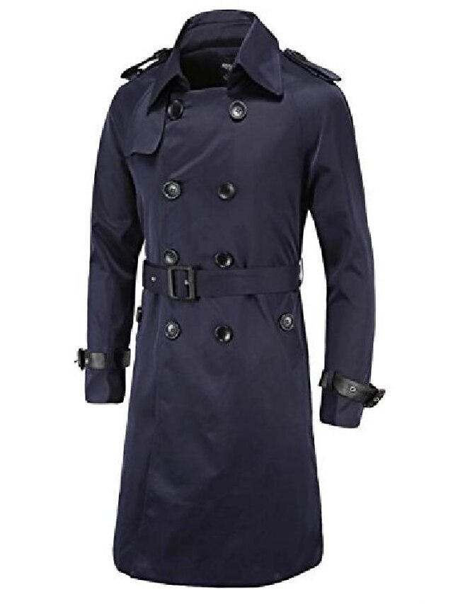  cameinic men's slim double breasted belted long trench coat jacket overcoat