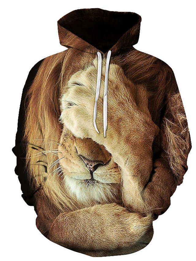  Herr Huvtröja Tröja med tröja Lätt huvtröja 1# 2# 3 4 5 Huva Grafisk Lejon Fula djur Dagligen Helgen 3D-tryck söt stil Ledigt Kläder Pull Tröjor Långärmad