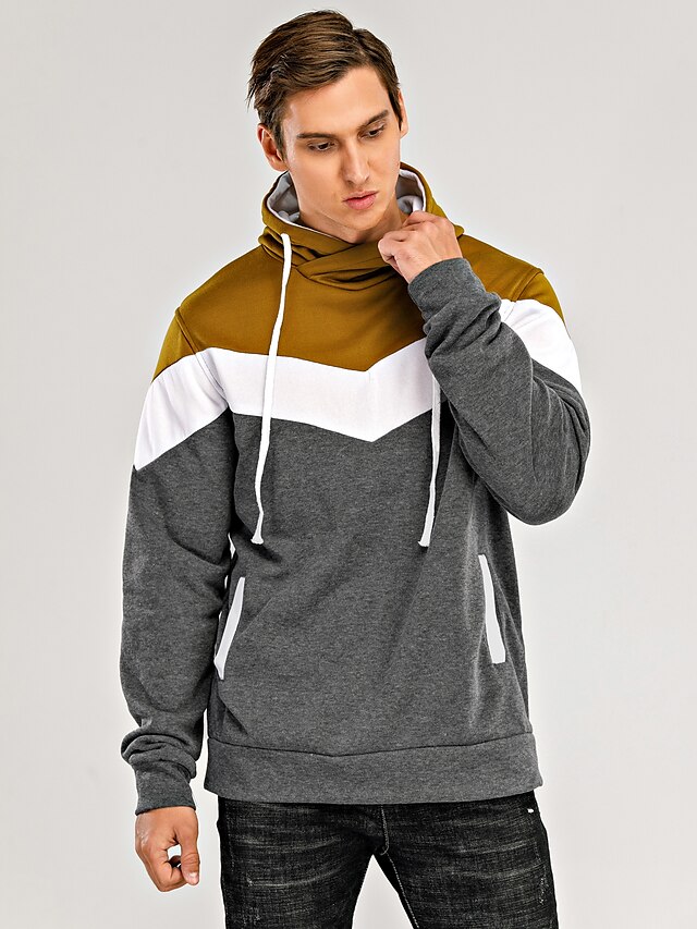 Mens Clothing Mens Hoodies & Sweatshirts | Mens Plus Size Hoodie Color Block Turtleneck Daily Sports Weekend Active Hoodies Swea