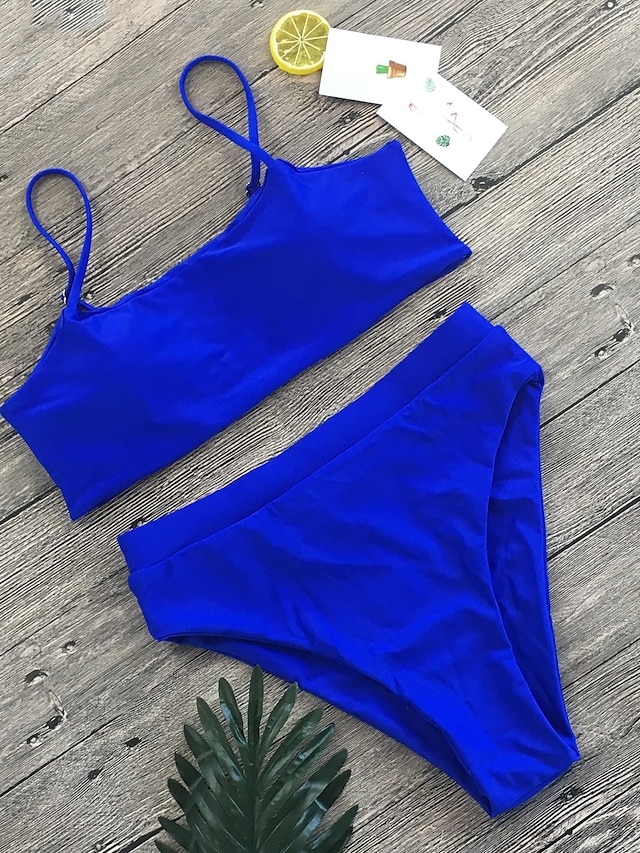 Womens Clothing Womens Swimwear | Womens Swimwear Bikini Normal Swimsuit High Waist Solid Colored Light Blue White Black Blue Pi