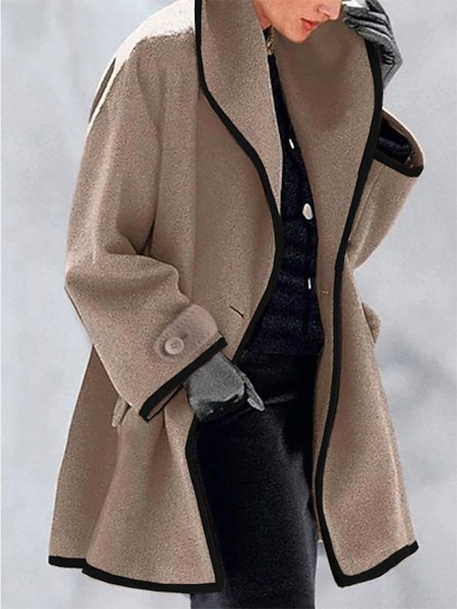  Women's Winter Coat Long Overcoat Single Breasted Lapel Pea Coat with Black Trim Thermal Warm Windproof Trench Coat Fall Oversized Outerwear Long Sleeve Gray Black Blue White