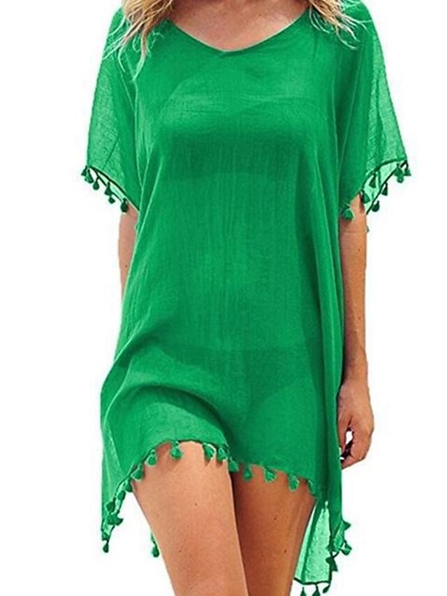 Womens Clothing Womens Swimwear | Womens Swimwear Cover Up Beach Dress Normal Swimsuit Ruffle Solid Color Wine Red Green White B