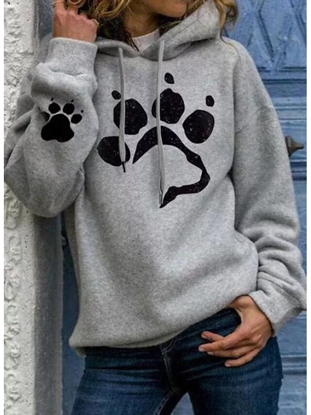 Womens Clothing Womens Tops | Womens Hoodie Pullover Cat Dog Heart Print Casual Daily Cotton Basic Hoodies SweatshirtsCat black 