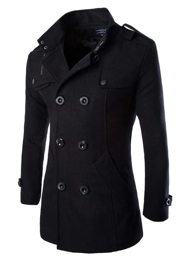 Men's Winter Coat Peacoat Wool Overcoat Double Breasted Business Casual ...