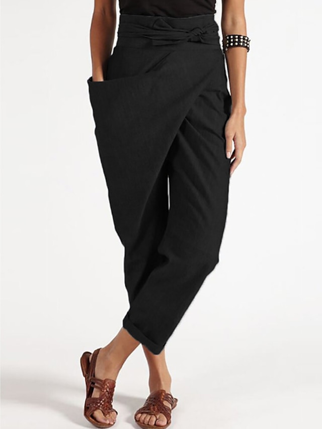 Women's Dress Pants Cotton Blend Mid Waist Ankle-Length Black Fall ...