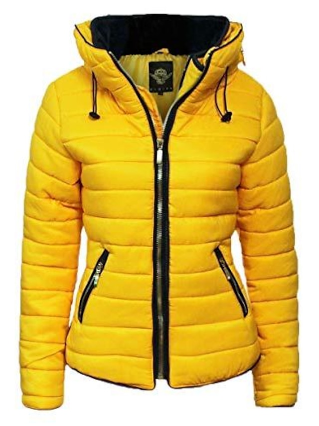  flirty wardrobe womens yellow mustard quilted padded puffer bubble collar warm thick jacket coat[yellow mustard,xl]