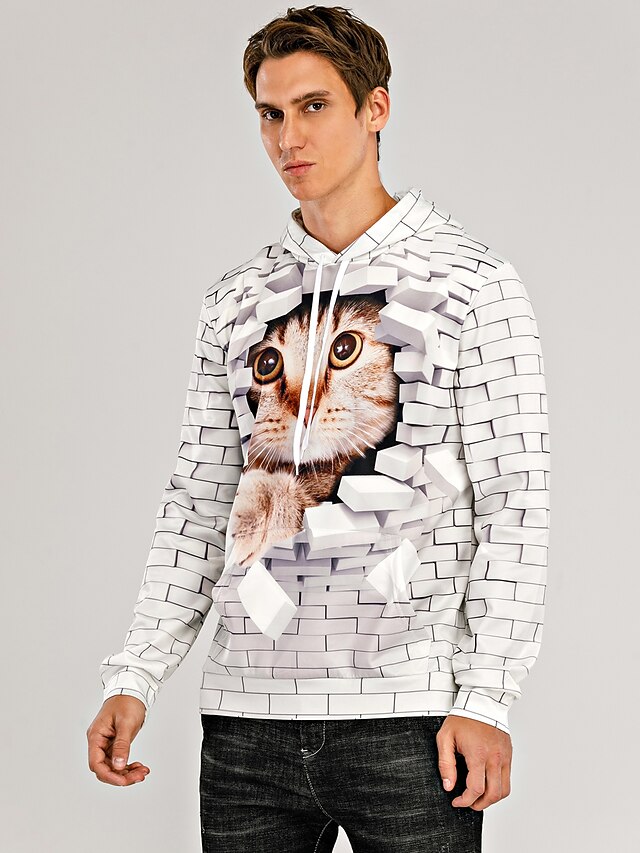 Men's Unisex Pullover Hoodie Sweatshirt Cat Graphic Hooded Holiday