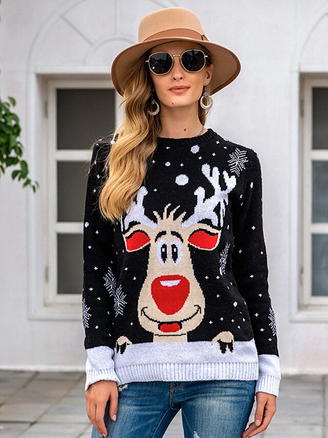 Womens Clothing Sweaters & Cardigans | Womens Pullover Knitted Animal Long Sleeve Loose Sweater Cardigans Crew Neck Fall Winter 