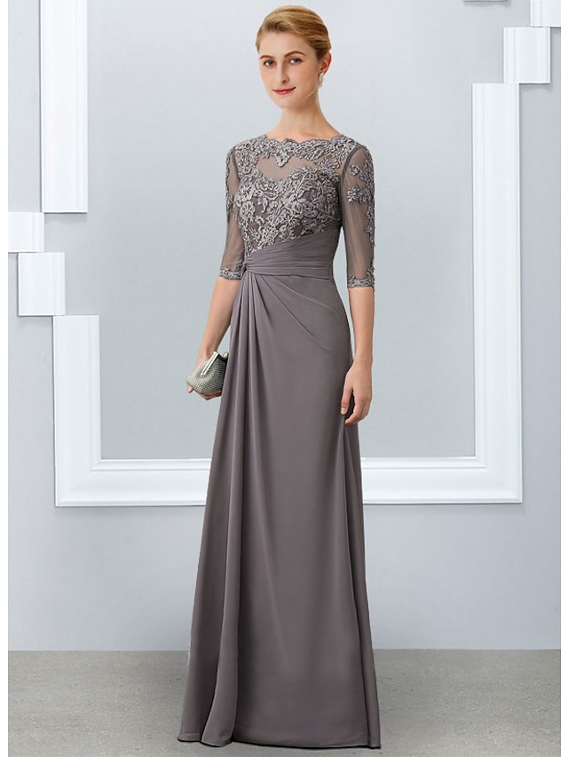 Sheath / Column Mother of the Bride Dress Elegant Jewel Neck Floor ...