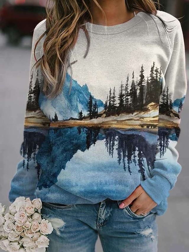  Damen Kapuzenshirt Pullover Grafik Täglich Alltag Kapuzenpullover Sweatshirts Leicht Blau