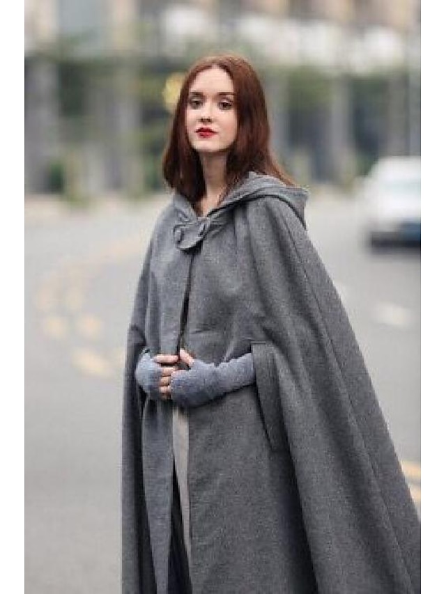  Women's Coat Cloak / Capes Carnival Party Christmas Fall Winter Long Coat Loose Fit Windproof Stylish Vintage Style Chic & Modern Jacket Sleeveless Solid Color Pure Color Layered Black Blue Green
