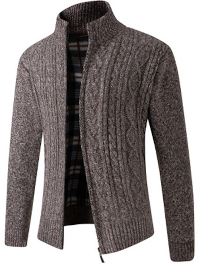 Men's Cardigan Sweater Knitted Solid Color Long Sleeve Sweater ...