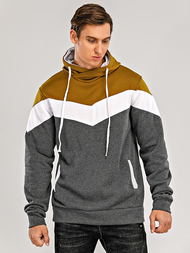 Mens Clothing Mens Hoodies & Sweatshirts | Mens Plus Size Hoodie Color Block Turtleneck Daily Sports Weekend Active Hoodies Swea