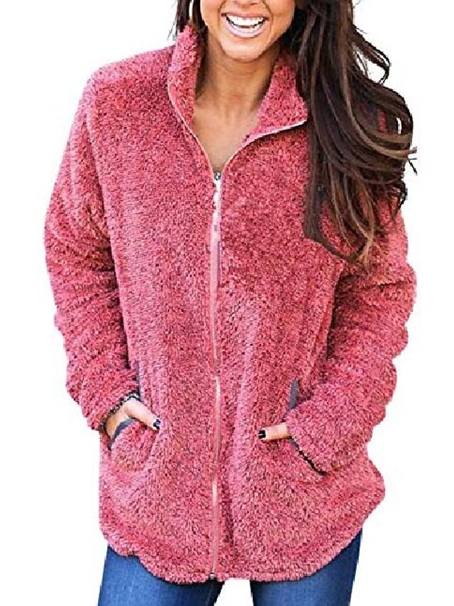 long sleeve lapel zipper pockets coats