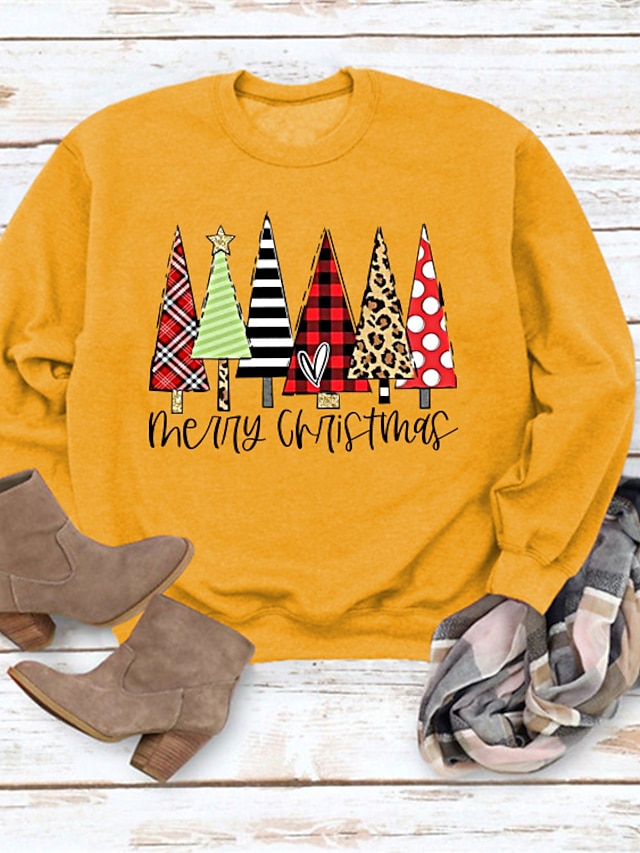 Women's Pullover Sweatshirt Plaid Graphic Letter Christmas Daily Basic