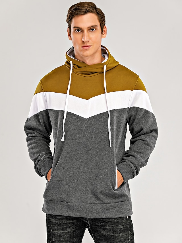 Mens Clothing Mens Hoodies & Sweatshirts | Mens Plus Size Hoodie Color Block Turtleneck Daily Sports Weekend Active Hoodies Swea